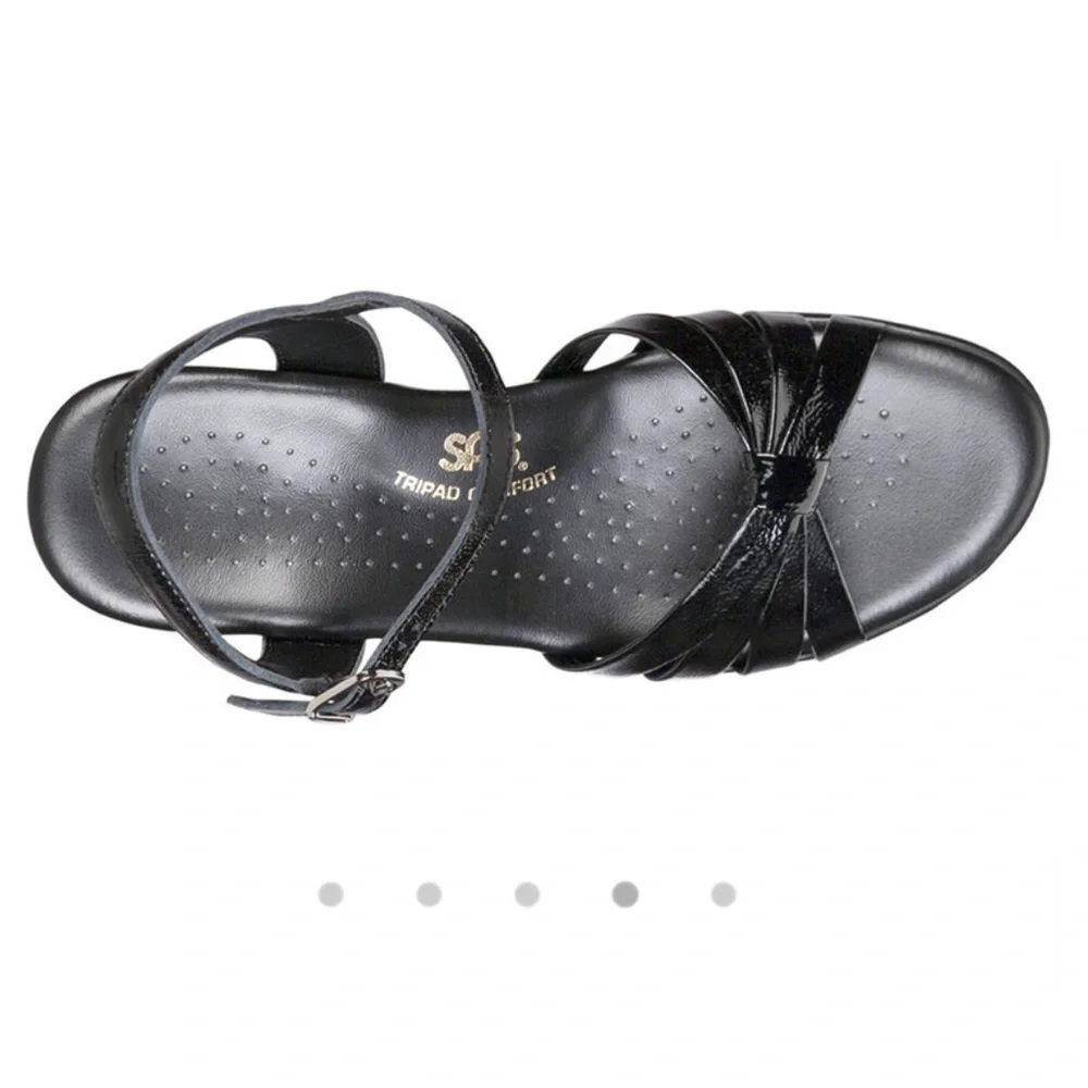 SAS Strippy Quarter Strap Wedge Sandal Women's Stylish Black Patent Size 9